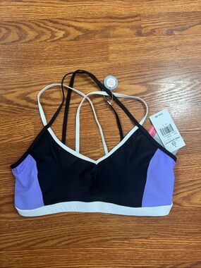 Free Country Black & Lavender Strappy Colorblock Swim Top